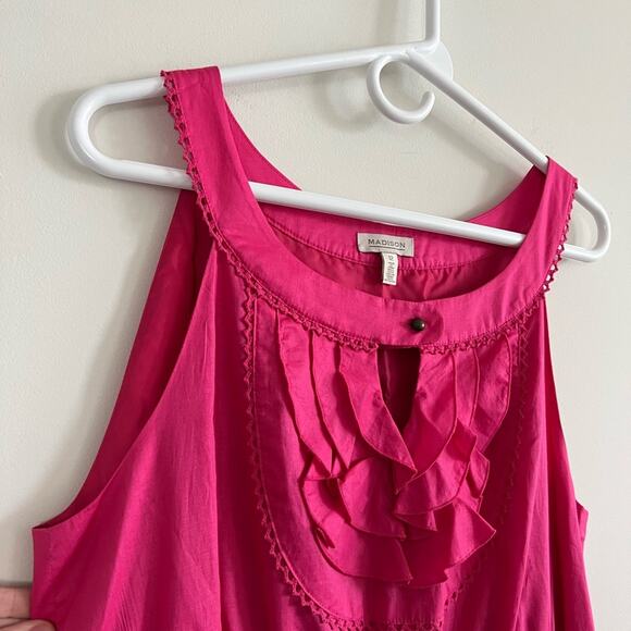 Madison Women 12 Pink 100% Cotton Lined Ruffle Crochet Preppy Classic Spring - Picture 6 of 9